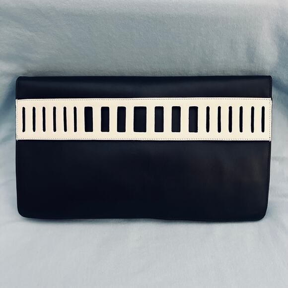 VINCE. black and white leather cutout clutch purse - Picture 2 of 12